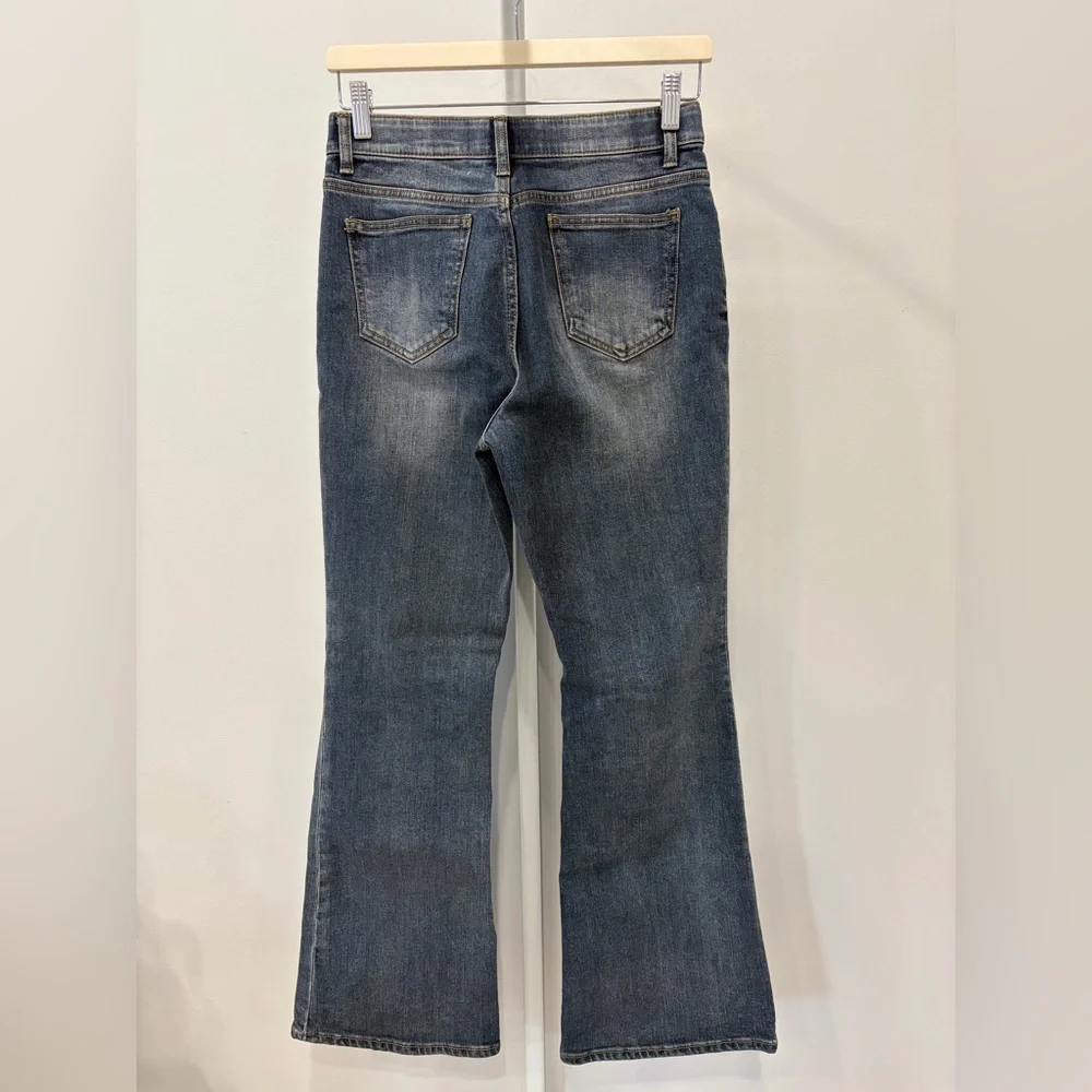 SPAO Y2K Bootleg Faded Blue Wide Leg Flare Jeans Korean Fashion - Picture 2 of 13